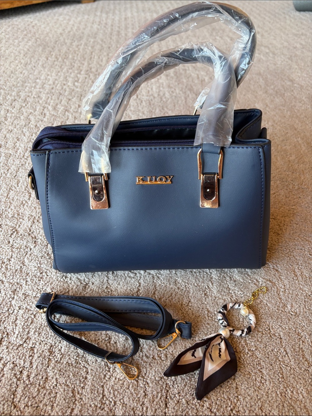 Navy Structured Satchel with Gold Hardware